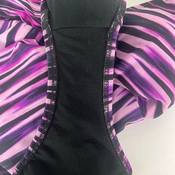 Catalina One Piece Swimsuit  L (12-14) Purple Stripe X Back Plunge Removable Cup - Picture 5 of 7